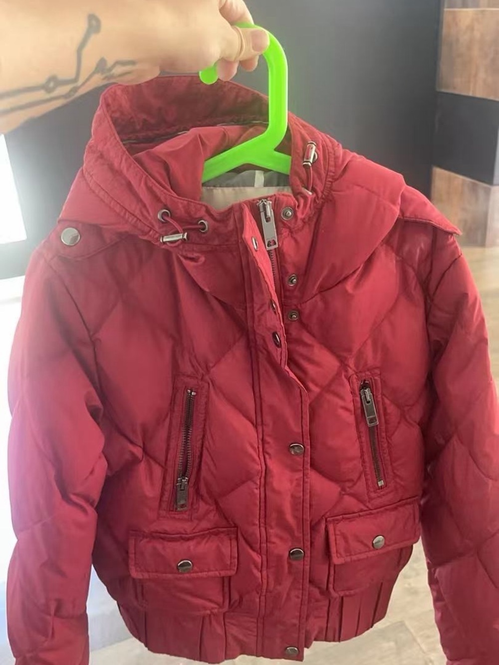 Burberry Kids Red Quilted Puffer Jacket with Hood